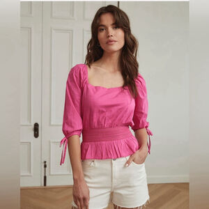 RW & CO Smocked Peplum Blouse with Short Puffy Sleeves #452